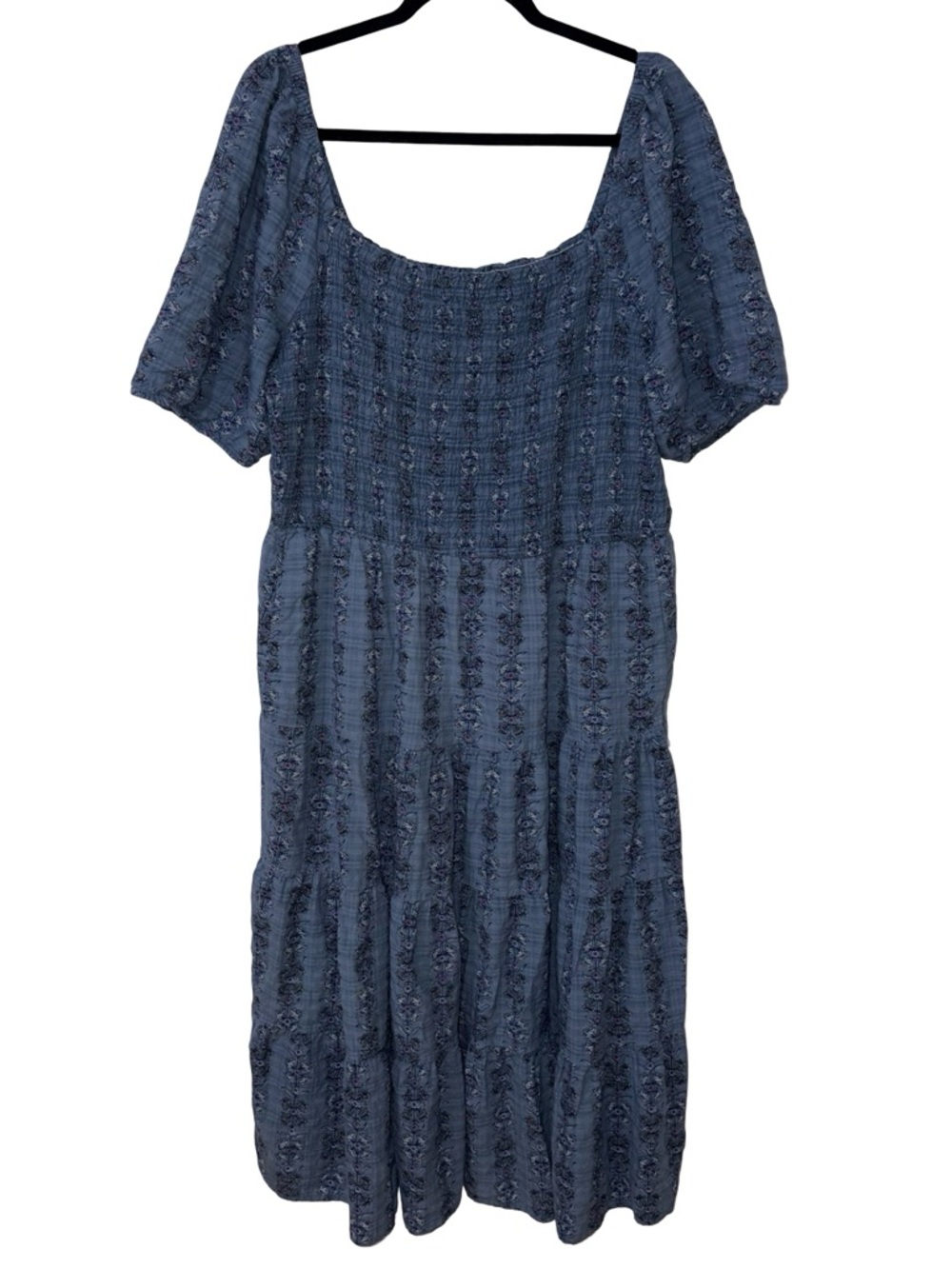 Sonoma Blue Floral Smocked Puff Sleeve Dress Size XXL